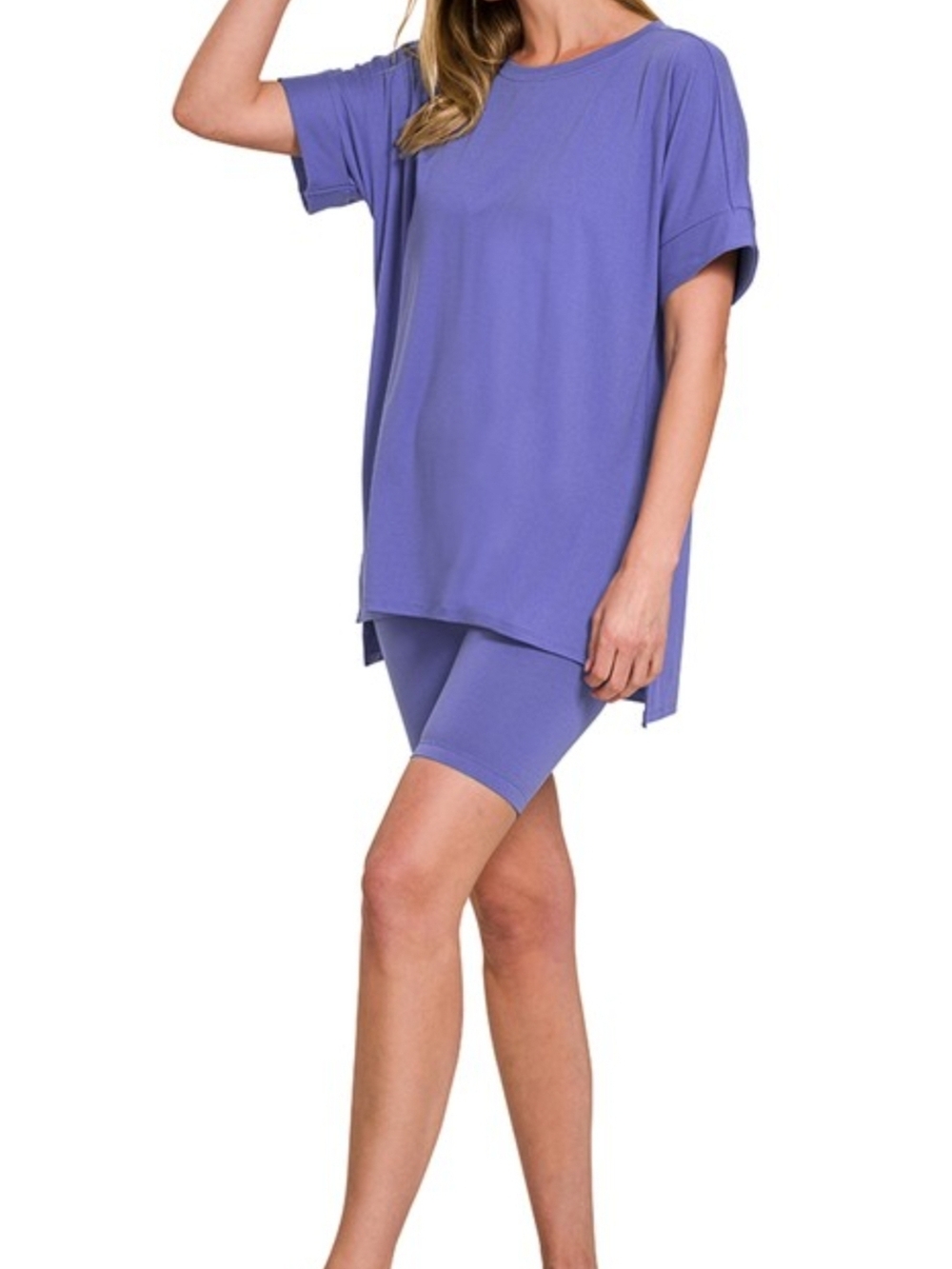Relaxed Lavender Lounge Tee & Biker Short Set - Women Lounge Set Color Marlin